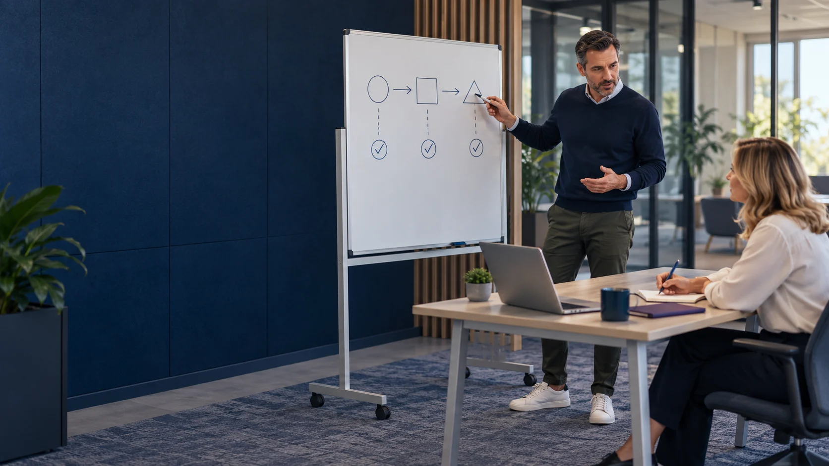 Cena ilustrativa de orientação e treinamento para implantação de software