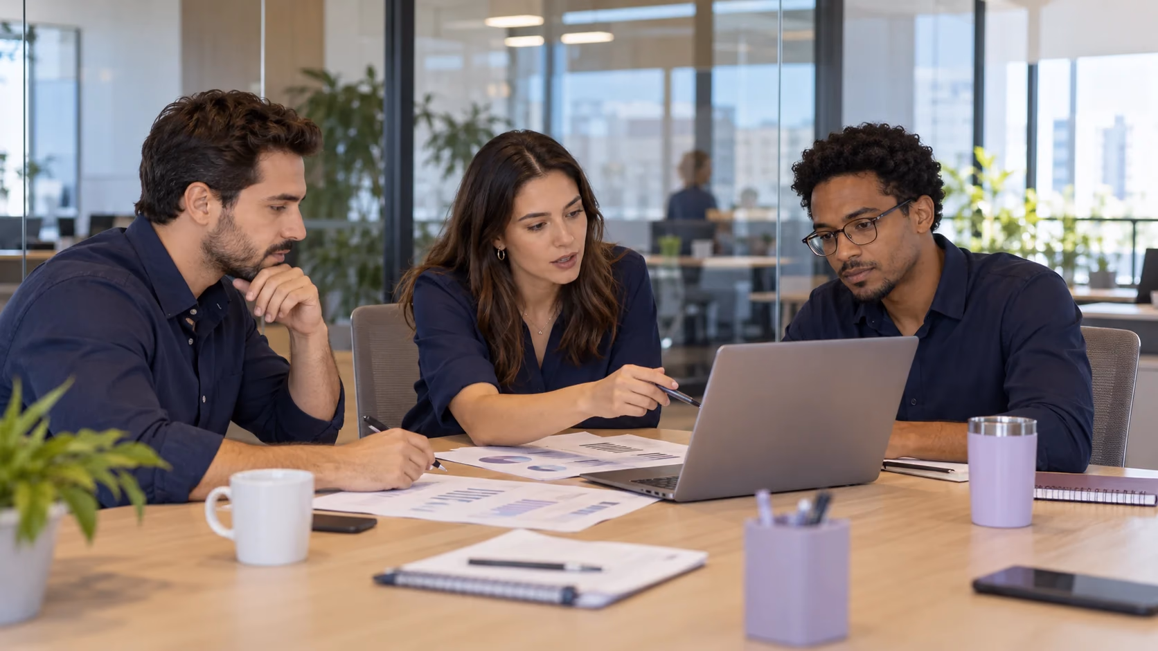 Cena ilustrativa de uma equipe analisando a operação comercial