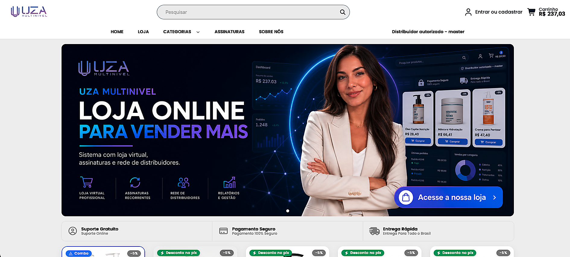 Vitrine B2C do sistema UZA