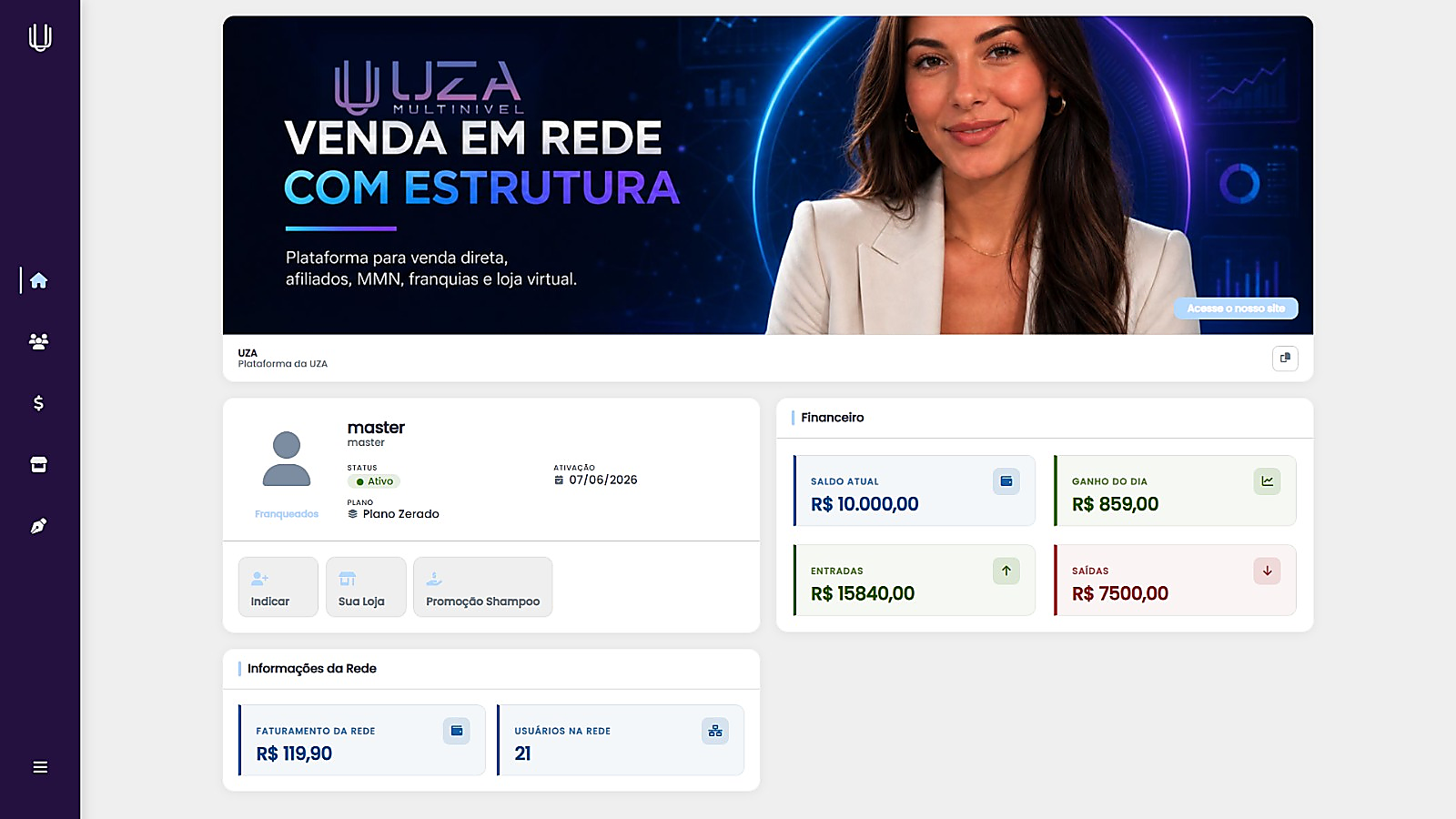 Escritório virtual e rede no sistema UZA